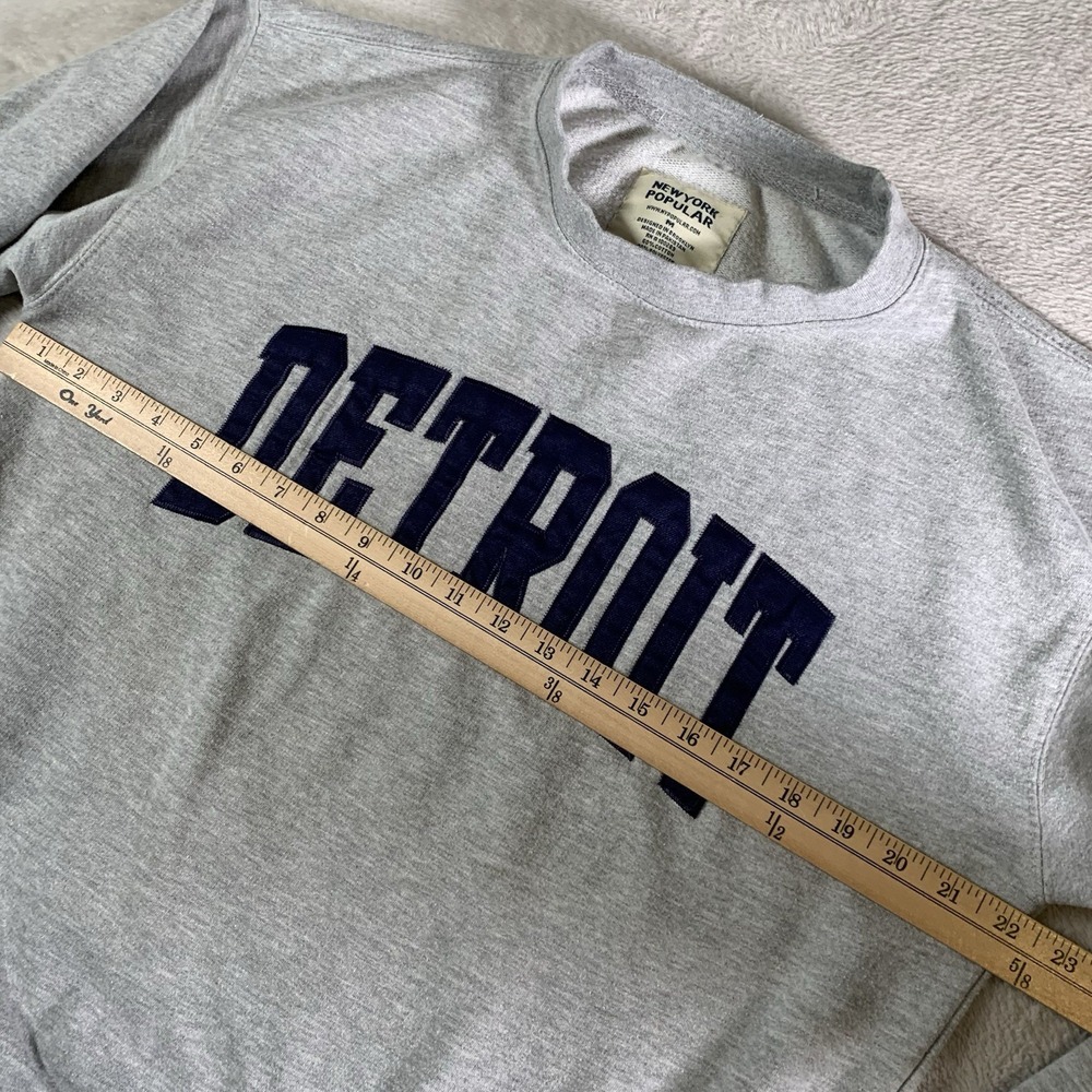 New York Popular Detroit Sweatshirt Mens Medium Gray Crewneck Fleece‎ Top M - Picture 6 of 11